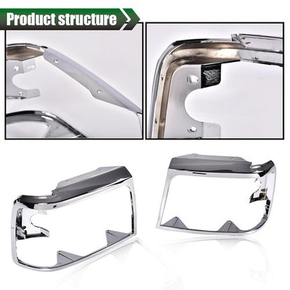 Solid Spare Chrome Headlights Trim Bezel Pair Set Fit For 1992-1996 Ford Bronco F150 Pickup