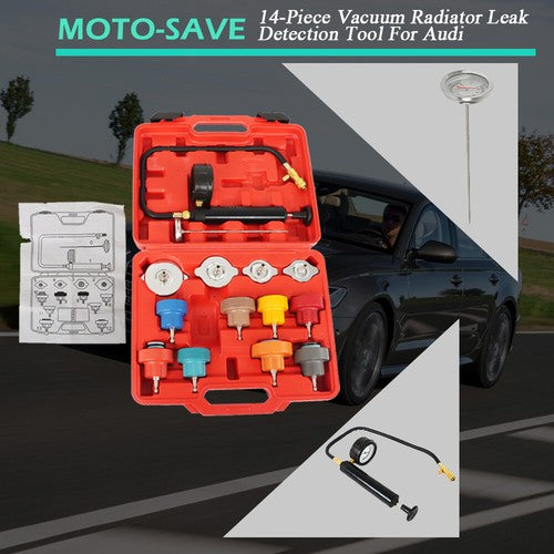 Solid Spare Head Gasket Leak Detector 14Pcs Coolant Radiator Pressure Tester Cooling System
