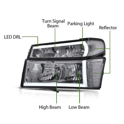Solid Spare Fit For 2004-2012 GMC Colorado Canyon Smoked/Clear LED DRL Headlight Lamps