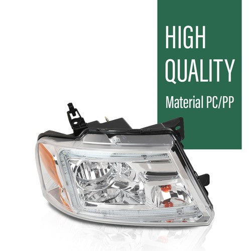 Solid Spare Fit For 2004-2008 Ford F150 Lincoln Mark LT Clear/Chrome LED Tube Headlights