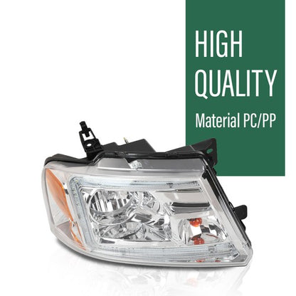 Solid Spare Fit For 2004-2008 Ford F150 Lincoln Mark LT Clear/Chrome LED Tube Headlights