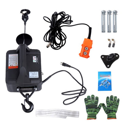 Solid Spare 1500W 2-in-1 Portable Electric Hoist Power Winch 1100 lbs Wired Remote Control