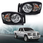 Solid Spare Fit For 06-09 Dodge Ram 1500 2500 3500 Headlights Headlamps Set Black/Clear