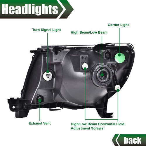 Solid Spare Fit For 2005-2011 Toyota Tacoma Smoke Lens Chrome Headlights Left+Right Side