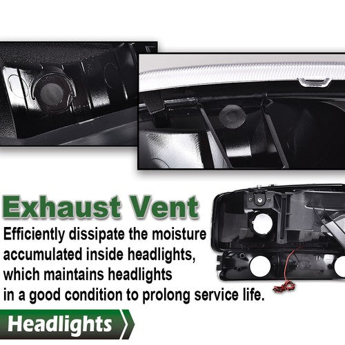 Solid Spare LED DRL Chrome Amber Headlights+Bumper Lamps Fit For 1999-2007 GMC Sierra/Yukon