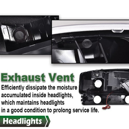 Solid Spare LED DRL Chrome Amber Headlights+Bumper Lamps Fit For 1999-2007 GMC Sierra/Yukon