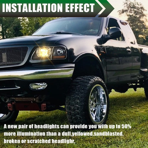 Solid Spare Black Headlights+Amber Corner Lights Fit For 97-03 Ford F150/99-02 Expedition