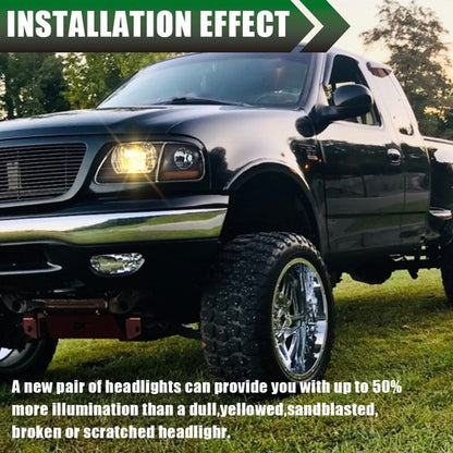 Solid Spare Black Headlights+Amber Corner Lights Fit For 97-03 Ford F150/99-02 Expedition