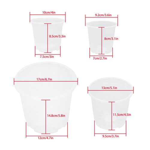 Solid Spare 36-Pack 6.7/5/4/3.5 Inch Reinforced Clear Nursery Pots Plastic Plant Flower Pots