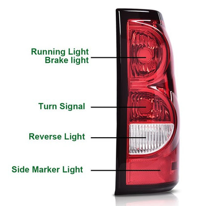 Solid Spare Fit For 03-06 Chevy Silverado Pickup Red Clear Tail Lights Brake Lamps