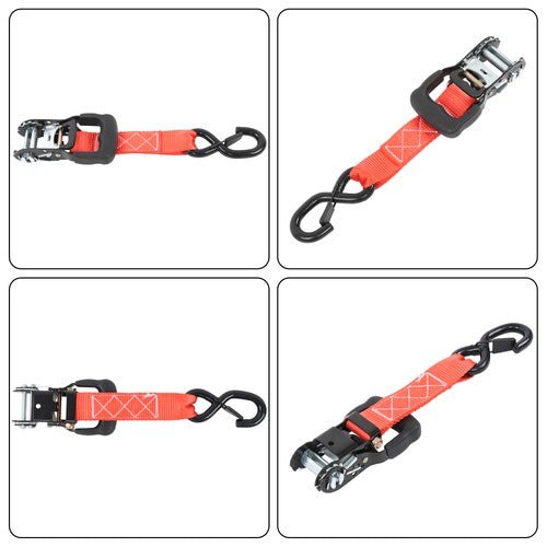 Solid Spare 4-Pack 1.6"x15' Red Ratchet Straps Kit 5,208lb Break Strength w/ Safety S Hooks