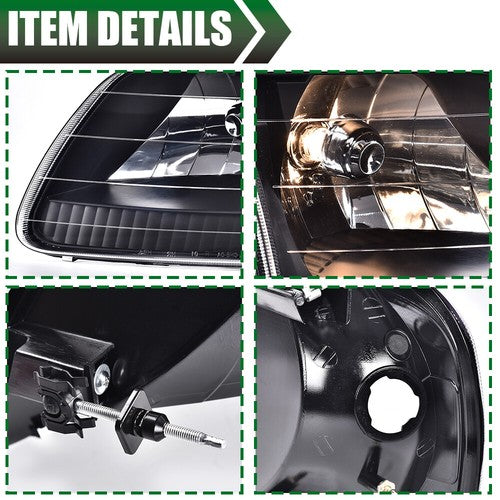 Solid Spare Amber Black Headlights & Corner Lights Fit For 1997-2003 Ford F150 Expedition