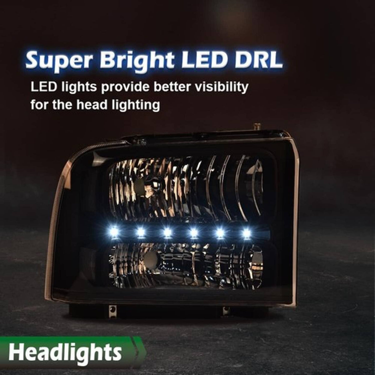 Solid Spare Fit For 05-07 Ford F250 F350 F450 F550 Super Duty Clear/Black LED DRL Headlights