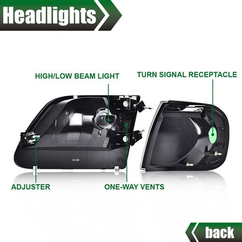 Solid Spare Amber Black Headlights & Corner Lights Fit For 1997-2003 Ford F150 Expedition