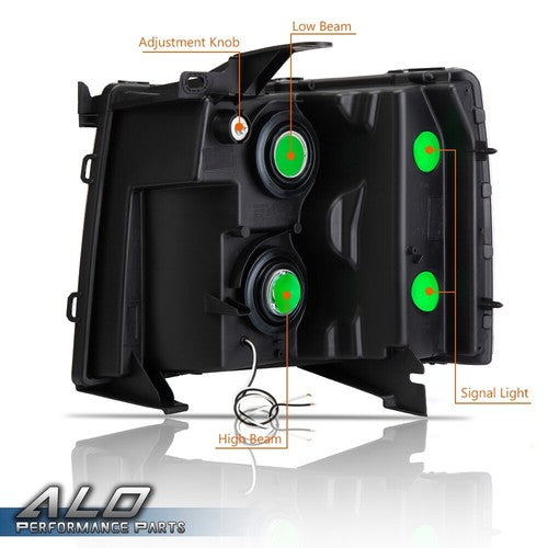 Solid Spare [LED DRL STRIP]FIT FOR 07-14 CHEVY SILVERADO BLACK HOUSING CLEAR CORNER HEADLIGH