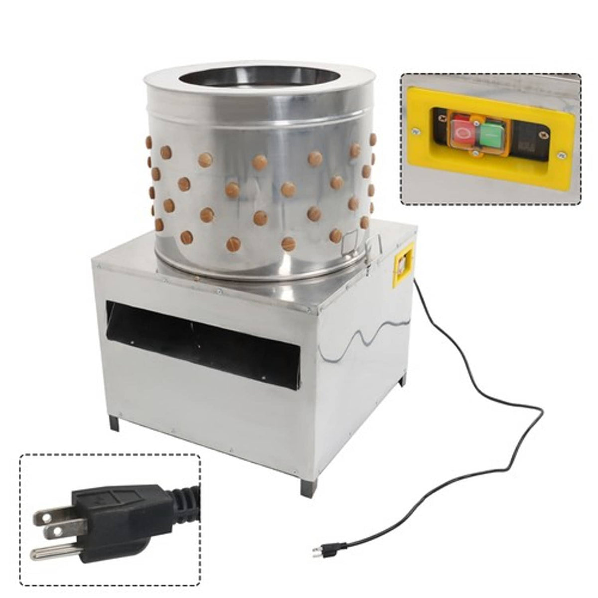 Solid Spare Chicken Plucker Machine 110V/60HZ Poultry De-Feather Stainless Steel Drum 1500W