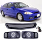 For 1999-2000 Honda Civic JDM Type R Black Grille Grill & LED Fog Lights 3PCS