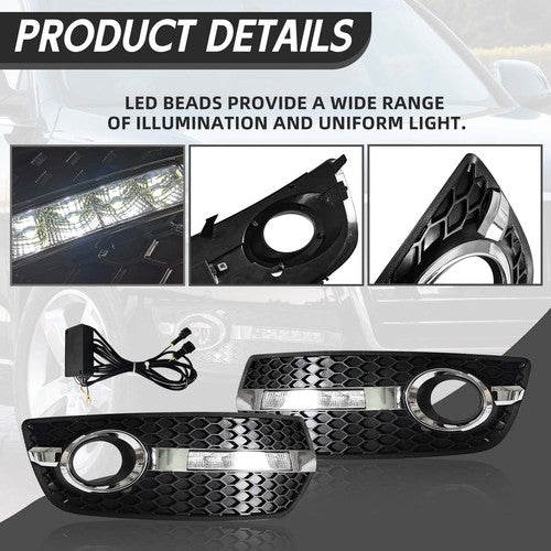 LED DRL Fog Lights Bezel Cover Lamp w/Wire harness switch For 2009-2012 Audi Q5