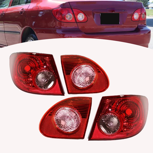 4PCS Rear Tail Lights Lamp Clear & Red Lens For 2003 04 2005-2008 Toyota Corolla