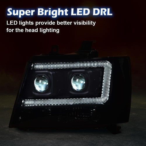 Solid Spare Fit For 07-14 Chevy Avalanche Tahoe Suburban Dual LED Projector Headlights