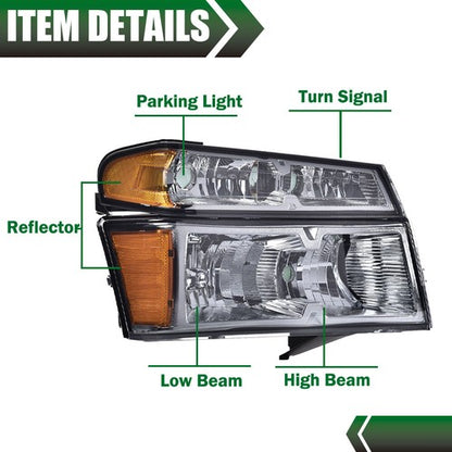 Solid Spare Headlights Assembly + Bumper Lights Fit For 2004-2012 GMC Canyon Chevy Colorado