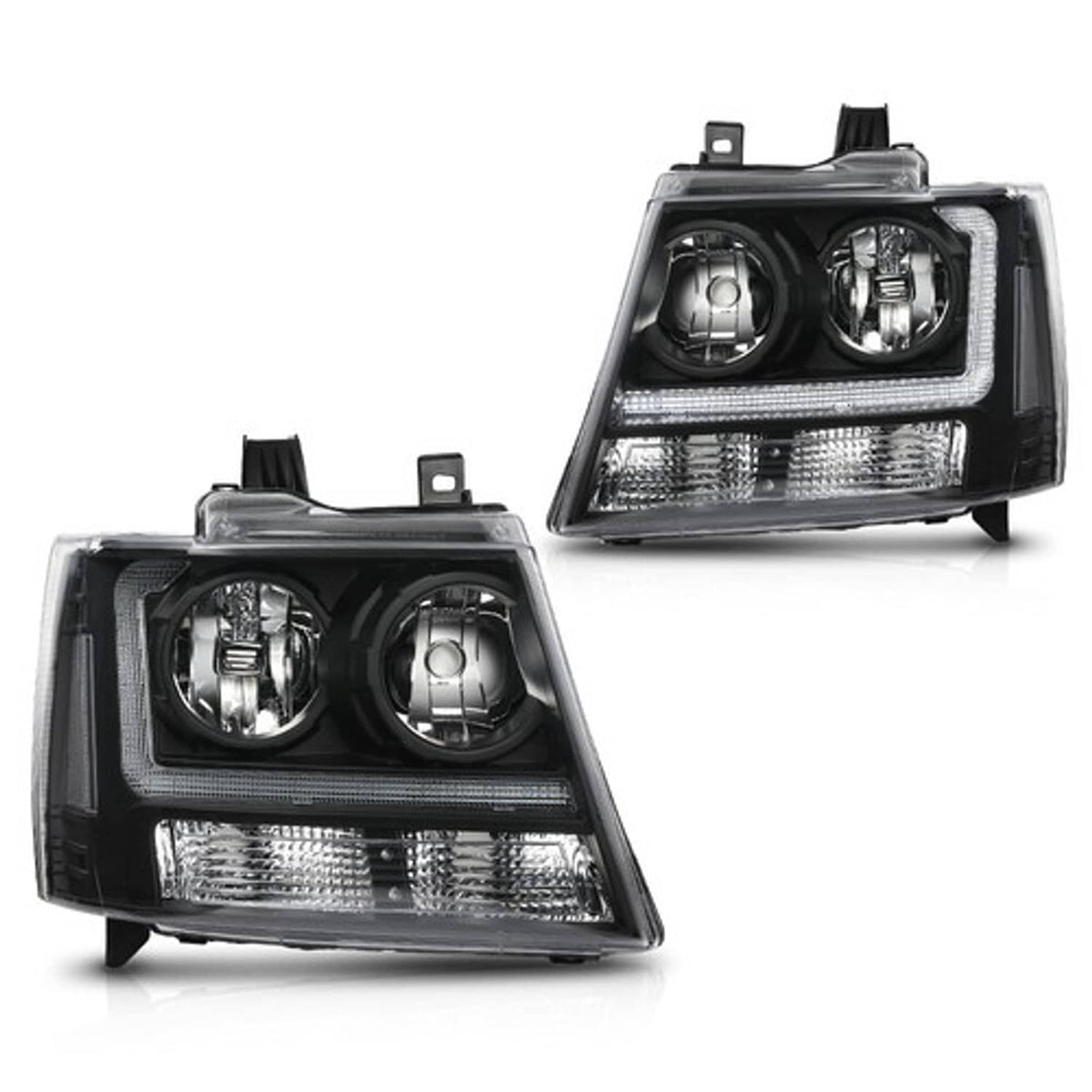 Solid Spare Clear/Black LED DRL Headlights Fit For 2007-2014 Chevy Avalanche Tahoe Suburban