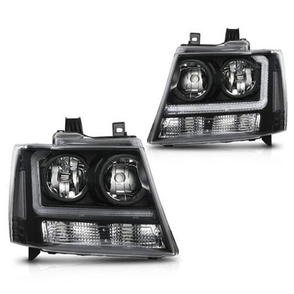 Solid Spare Clear/Black LED DRL Headlights Fit For 2007-2014 Chevy Avalanche Tahoe Suburban
