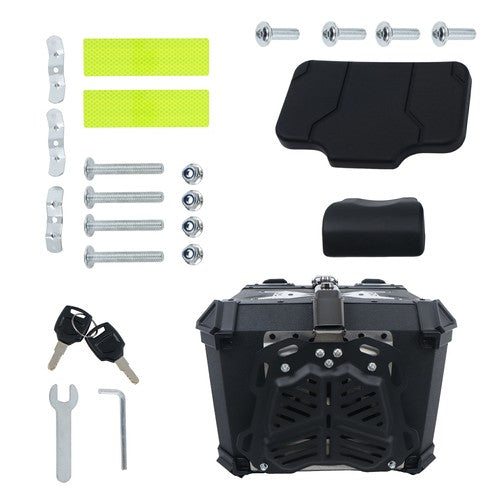 Solid Spare Aluminum Hard Motorcycle Trunk With Silver Hanging Plate Rear Trunk Black 45L