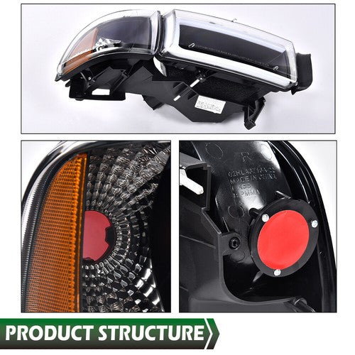 Solid Spare Amber Corner Black LED DRL Headlights Fit For 94-02 Dodge Ram 1500 2500 3500