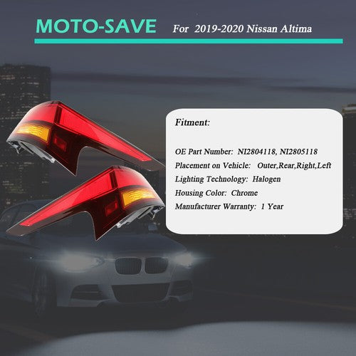 Solid Spare Fit For Nissan Altima 2019-2020 Red Driver & Passenger Rear Brake Tail Lights