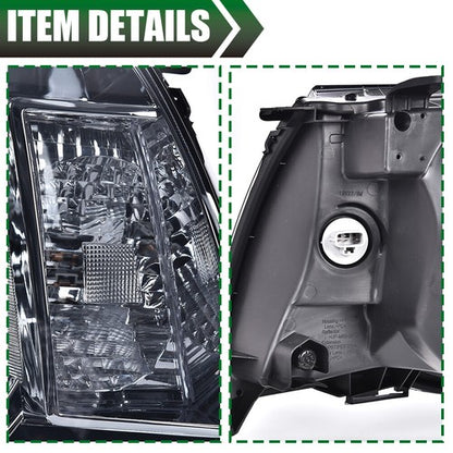 Solid Spare Fit For 2005-2011 Toyota Tacoma Smoke Lens Chrome Headlights Left+Right Side