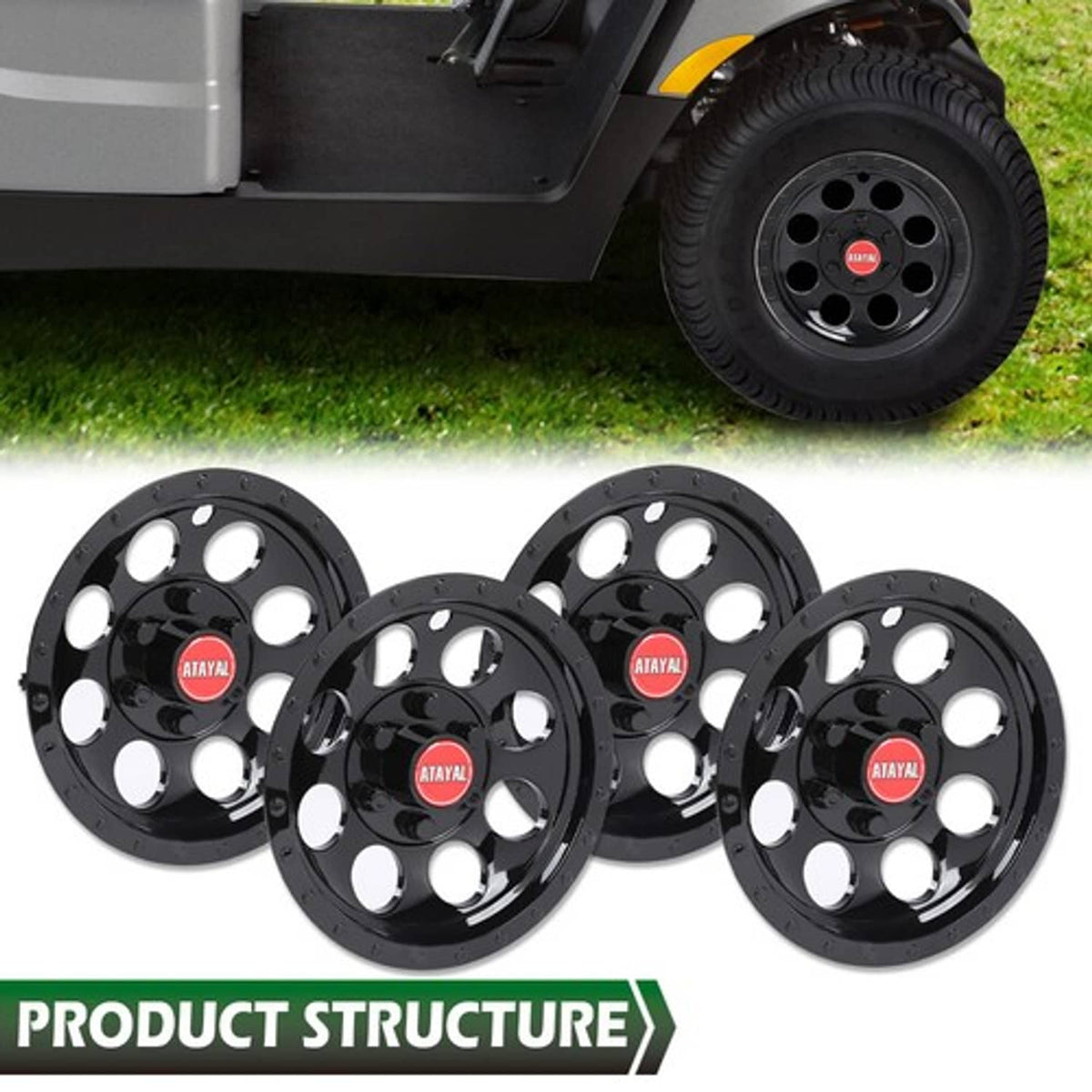 Solid Spare Fit For EZGO Club Car Yamaha 4pcs 10" Golf Cart Wheel Covers Hub Caps Black