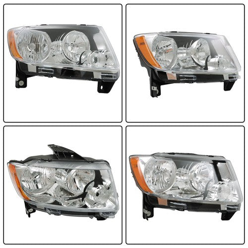 Solid Spare Pair Chrome For Jeep Grand Cherokee 11-13 Compass 11-17 Headlights Halogen Clear