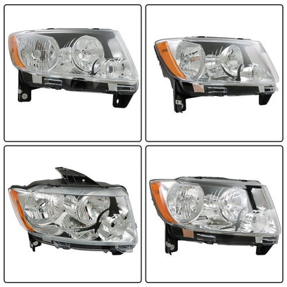 Solid Spare Pair Chrome For Jeep Grand Cherokee 11-13 Compass 11-17 Headlights Halogen Clear