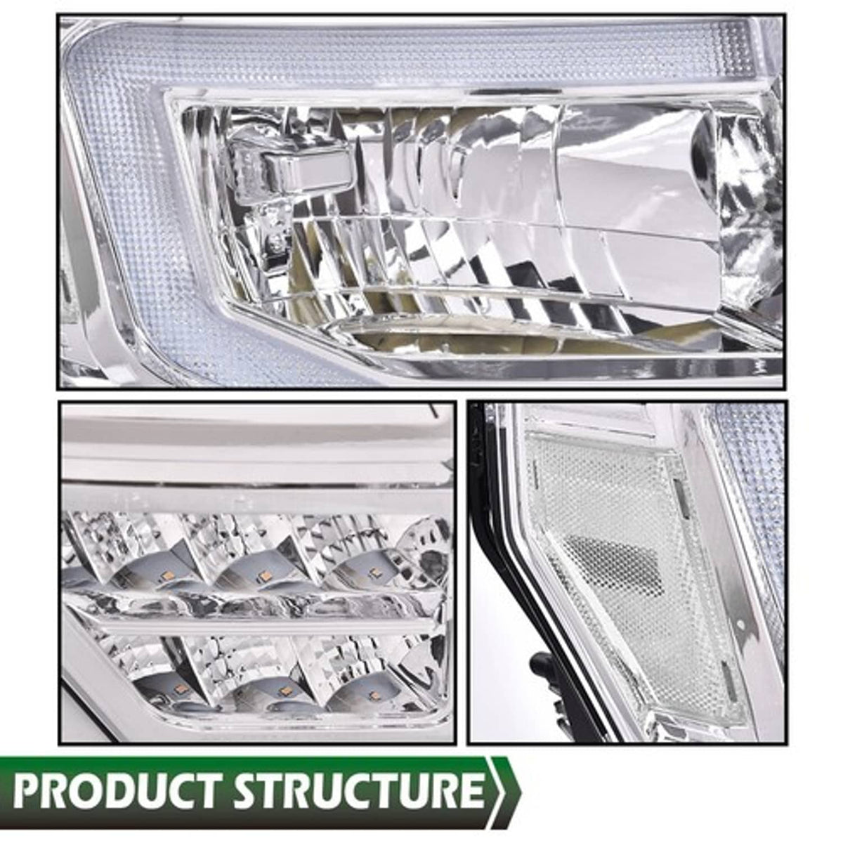 Solid Spare Pair Chrome/Clear LED DRL Headlights Front Lamps Fit For 09-14 Ford F-150 Pickup