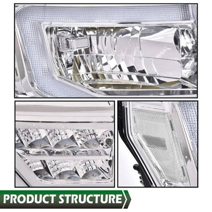 Solid Spare Pair Chrome/Clear LED DRL Headlights Front Lamps Fit For 09-14 Ford F-150 Pickup