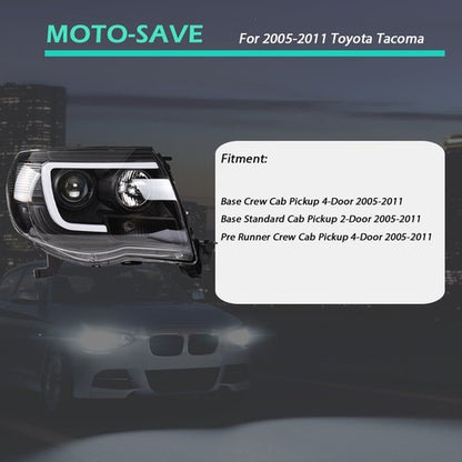 Solid Spare For Toyota Tacoma 2005-2011 Black LED Tube Projector Headlights Headlamp Pair