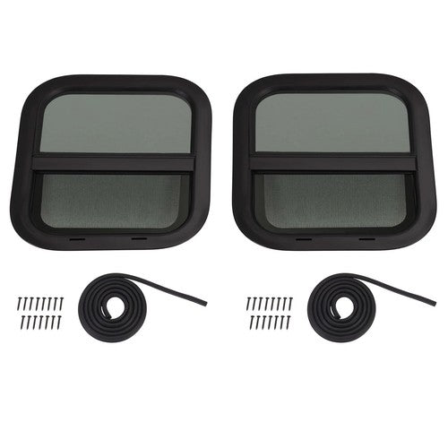 Solid Spare 2 Pack Black RV Replacement Windows 14" W x 16" H |Teardrop Style Vertical Slide