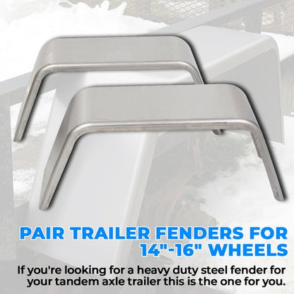 Solid Spare Pair of Square Single Axle Trailer Fenders For 14" 15" 16" Wheels For Cargo