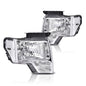 Solid Spare FIT FOR 2009-2014 FORD F150 CLEAR LENS CHROME HOUSING HEADLIGHTS LAMPS LH+RH