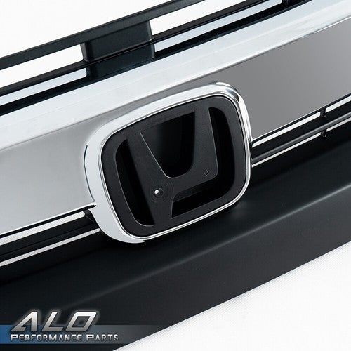 Solid Spare Fit For 2016-2018 Honda Civic 10th Black Front Upper Grille Grill w/ Chrome Trim