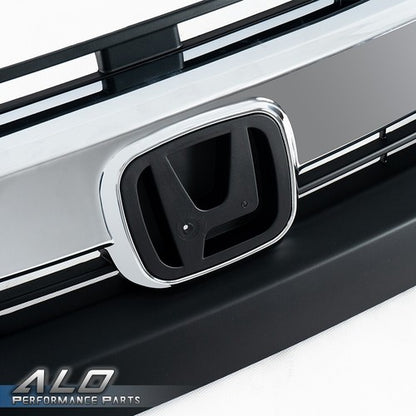 Solid Spare Fit For 2016-2018 Honda Civic 10th Black Front Upper Grille Grill w/ Chrome Trim