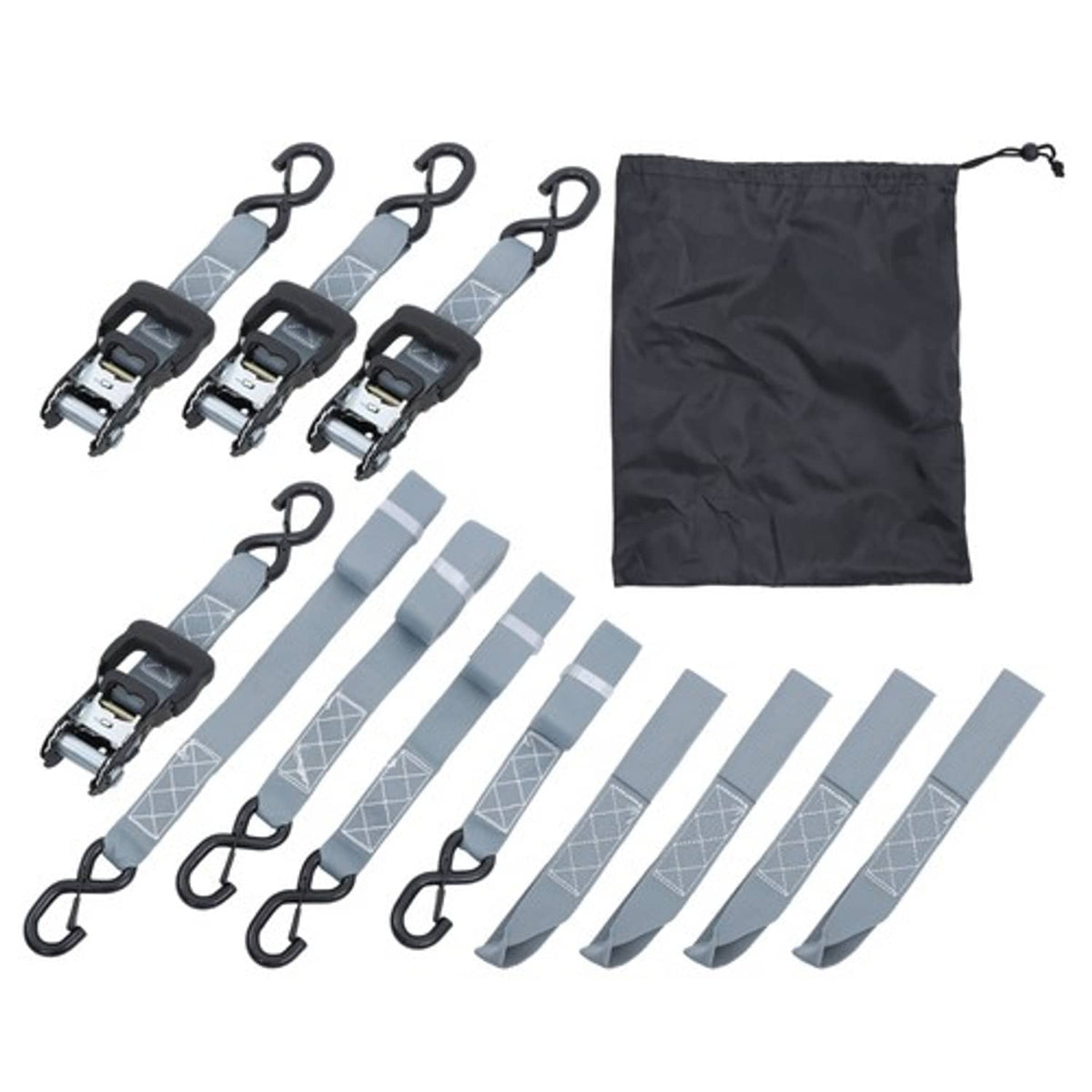 Solid Spare Ratchet Strap*4 Steel+Polyester Gray Fracture Strength 5208lbs 1.6in*8ft S Hooks