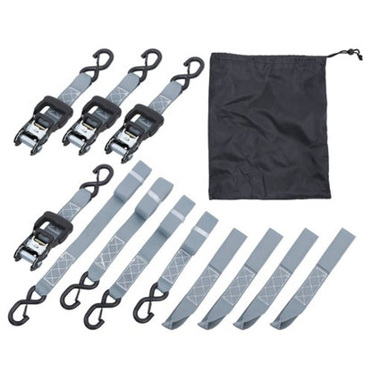 Solid Spare Ratchet Strap*4 Steel+Polyester Gray Fracture Strength 5208lbs 1.6in*8ft S Hooks
