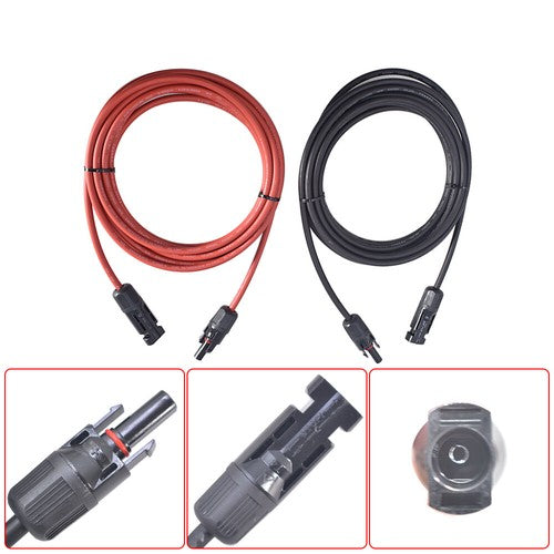 Solid Spare 1 Pair 12AWG 15ft Black+Red Solar Panel Extension Cable Wire Connector