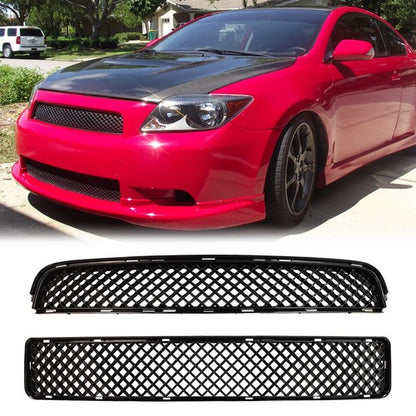 Front Upper & Lower Hood Grille Black 2pcs For 2005-2010 Scion TC 53101-21110