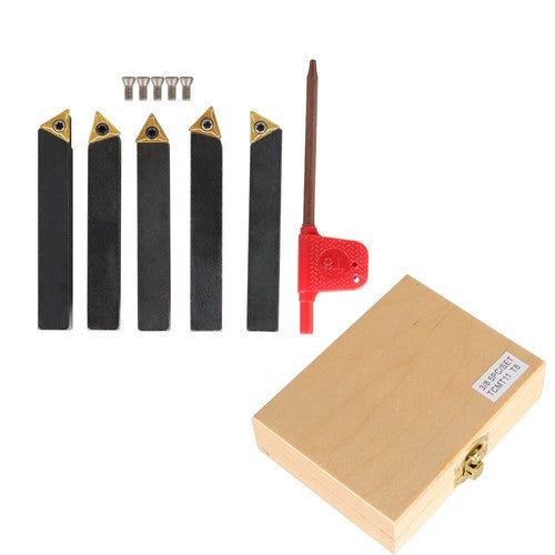 Solid Spare 5 Pieces 3/8" Lathe Indexable Carbide Insert Turning Tooling Bit Holder Set