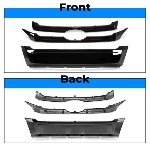 Solid Spare Fit 2011-2014 Ford Edge 3PCS Glossy Black ABS Front Bumper Grille Trim Molding