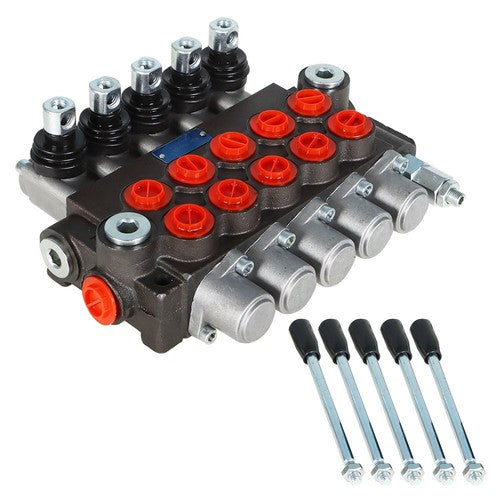 Solid Spare 5 Spool 13 GPM 3600 PSI SAE Ports Hydraulic Control Valve Double Acting New