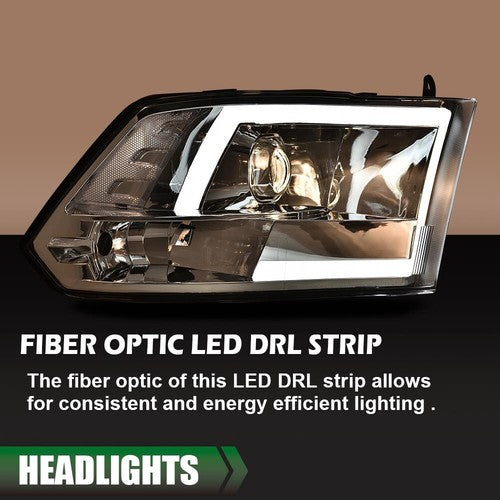 Solid Spare Fit For 2009-2018 Dodge Ram 1500 2500 3500 LED DRL Projector Headlights Chrome